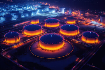 Fototapeta na wymiar gas storage tanks in oil refinery plant. generative ai