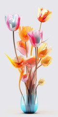 Fototapeta premium Glass texture, flower stems, petals, tulip flowers, white background, clean and transparent. AI generative