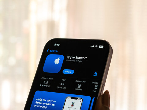 West Bangal, India - February 20, 2023 : Apple support app on phone screen stock image.