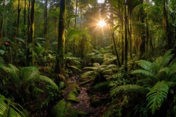 sun rays through the forest made with generative ai