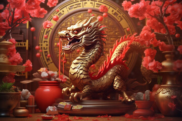 Fototapeta premium chinese new year wallpaper. Generative Ai
