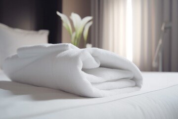 window bed welcome flower bedchamber comfortable towel bath spa modern. Generative AI.