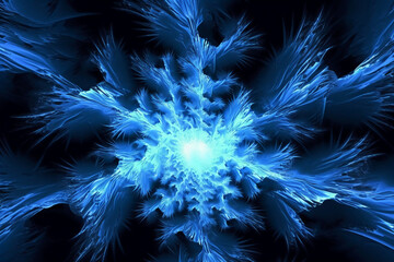 Lazer light fractals, blue and white. AI generative