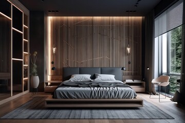 Elegant contemporary bedroom with ambient LED lighting and hardwood floors for a touch of sophistication