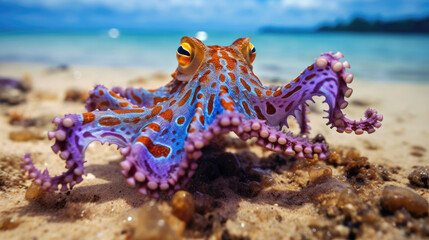 Blue-ringed octopus in the wild. Generative AI