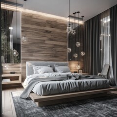 Refined 3D Rendered Bedroom with Soothing Natural Light, Luxurious Bedding, and Stylish Decor..