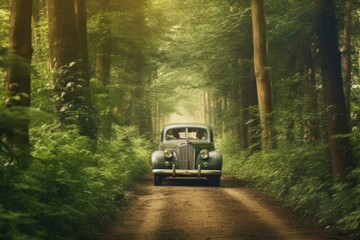 Obraz na płótnie Canvas car in the forest made with generative ai