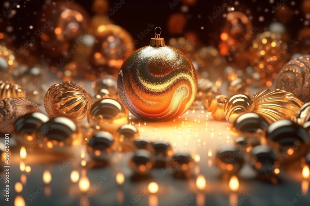 Canvas Prints beautiful Christmas card golden Christmas balls on the table. Generative Ai. 