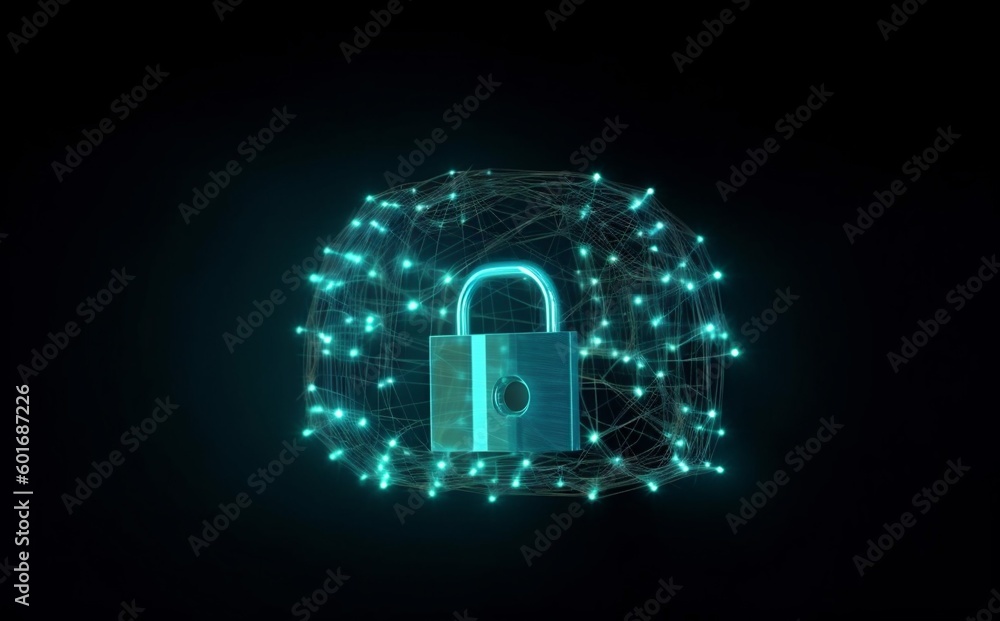 Poster cyberspace lock digital information security cyber protection system network technology. generative 