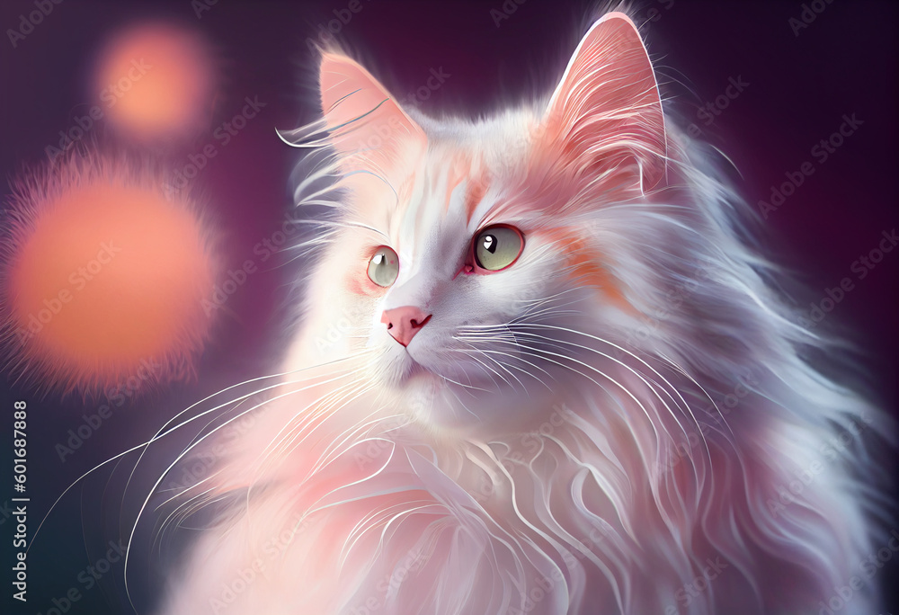 Poster Tonkinese cat from smooth elegant transparent fabric on bright bokeh background 3d pink and peach colors. 
Generative AI technology.