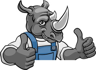 Rhino Mascot Plumber Mechanic Handyman Worker