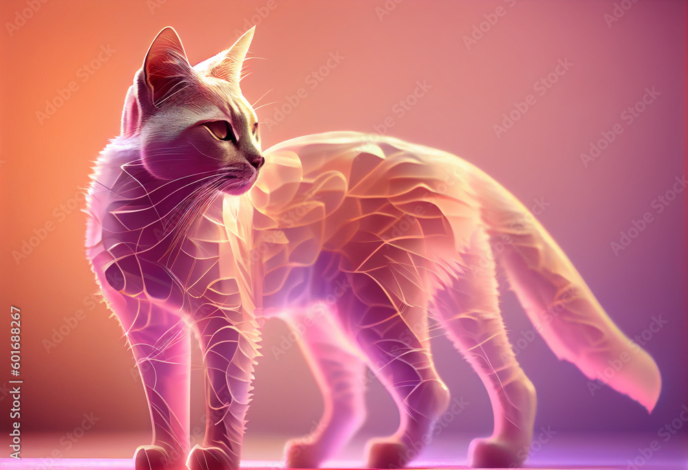 Aufkleber birman cat from smooth elegant transparent fabric on bright bokeh background 3d pink and peach color