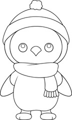 Penguin vector illustration. Black and white coloring book or page for children