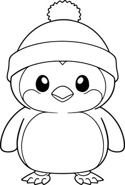 Penguin vector illustration. Black and white coloring book or page for children