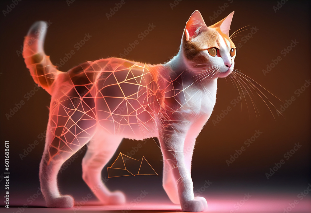 Aufkleber Turkish Van cat from smooth elegant transparent fabric on bright bokeh background 3d pink and peach colors. 
Generative AI technology.