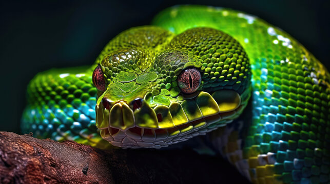 Emerald tree boa in the wild. Generative AI