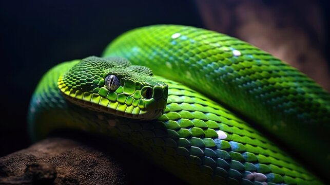 Emerald tree boa in the wild. Generative AI