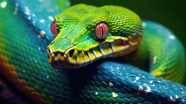Emerald tree boa in the wild. Generative AI