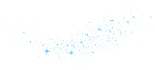 Blue glitter wave abstract illustration. Blue stars dust trail sparkling particles isolated on transparent background. Magic concept. PNG.
