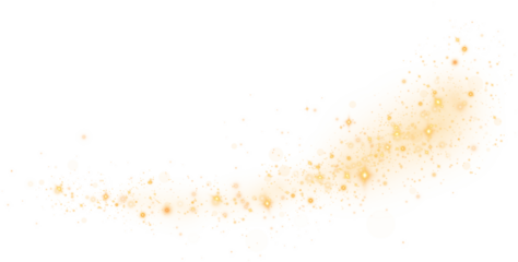 Golden glitter wave abstract illustration. Golden stars dust trail sparkling particles isolated on transparent background. Magic concept. PNG.