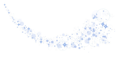 Blue glitter wave abstract illustration. Blue stars dust trail sparkling particles isolated on transparent background. Magic concept. PNG.