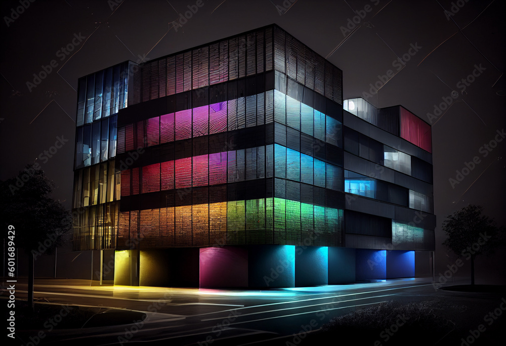 Poster an artistic rendering of a data center with a futuristic and sleek design, generative ai technology.