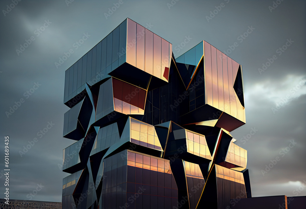 Aufkleber An office building with a façade that features a series of horizontal and vertical metal louvers.

Generative AI technology.