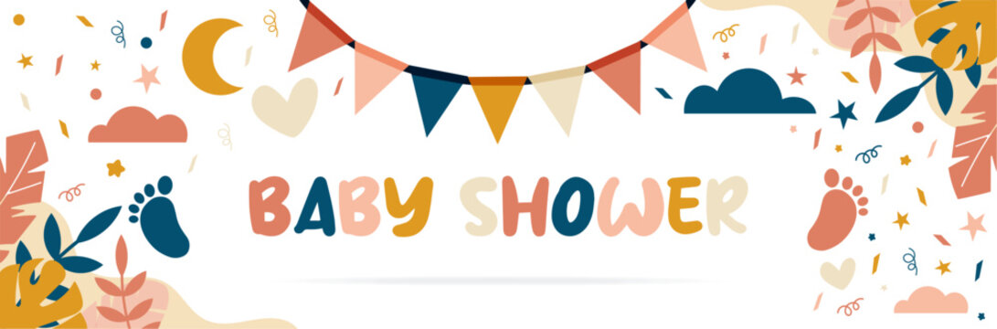 Baby shower - Banner - Vector illustration and title - Cute and sweet elements and colors - Powered by Adobe