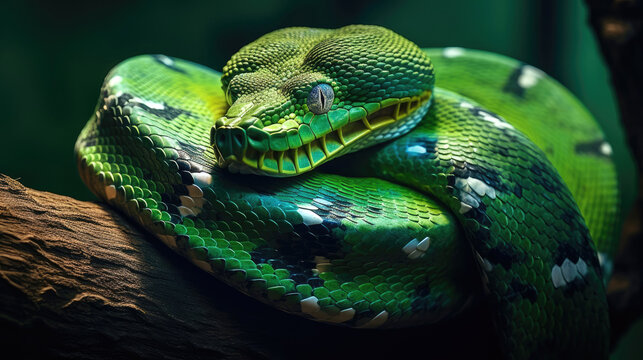 Emerald tree boa in the wild. Generative AI