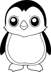 Penguin vector illustration. Black and white coloring book or page for children