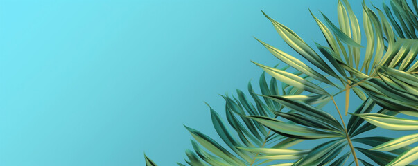 palm leaves on a blue background. Generative Ai