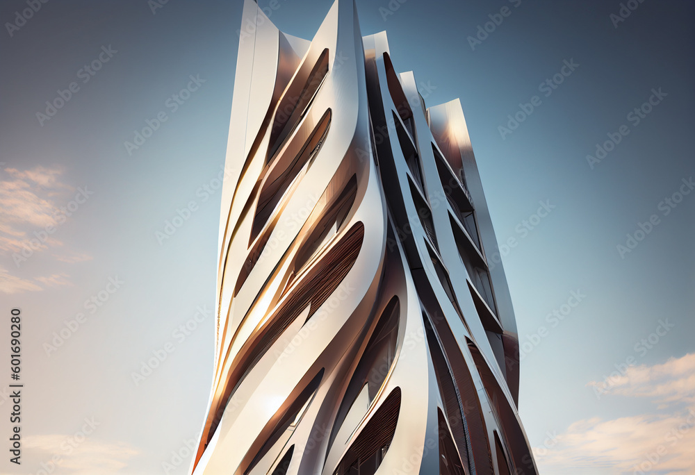 Aufkleber A cutting-edge office building with a modular design, featuring large glass panels that can be moved and reconfigured to suit different needs. Generative AI technology.