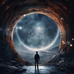 Obraz premium Fantasy Galaxy image with planets and portal 