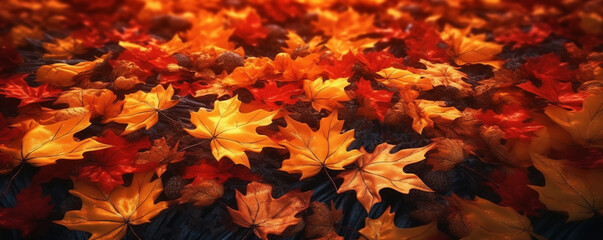Naklejka na ściany i meble autumn leaves in the dark. Generative Ai