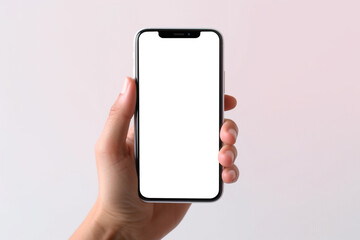 hand holding an iphone with a white screen. Generative Ai