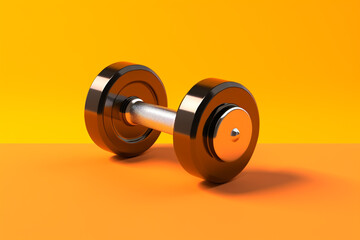 Fototapeta na wymiar dumbbells on orange background 3d animation. Generative Ai