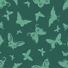 Seamless pattern with green butterflies on a green background.