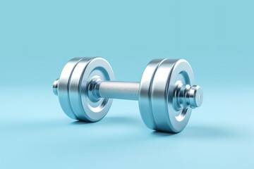 pair of dumbbells on a blue background. Generative Ai