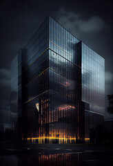 Fototapeta na wymiar A minimalist office building with a facade made of black glass, creating a sleek and sophisticated look. Generative AI technology.