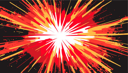 Yellow-red-black background with explosion force lines.