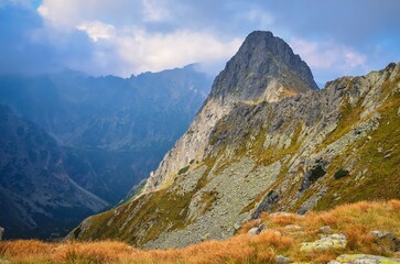 Fototapeta premium Summer mountain landscape in Slovak mountains. Rocky peaks in High Tatra, Slovakia.