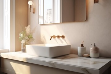 Fototapeta na wymiar cabinet interior bathroom house luxury counter design modern faucet sink sunlight. Generative AI.