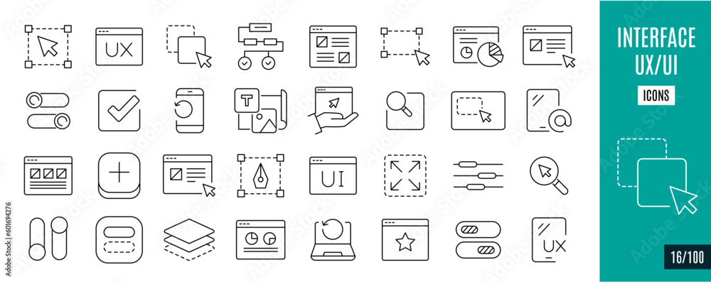 Wall mural best collection interface ux/ui line icons. design, window,...