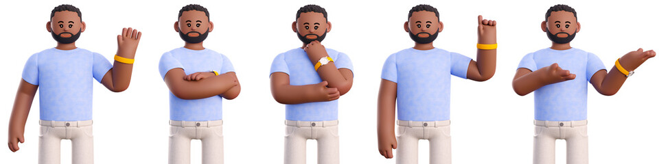 3D illustration set of hand-expressed men, greeting, arm-in-arm, wondering, enlightenment and guidance