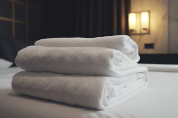 home resort hotel fresh luxury towel white room bed service. Generative AI.