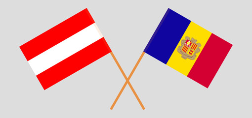 Crossed flags of Austria and Andorra. Official colors. Correct proportion