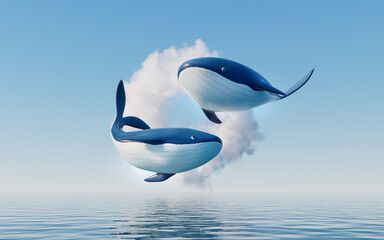 Fototapeta na wymiar Whale with cartoon style, 3d rendering.