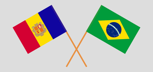Crossed flags of Andorra and Brazil. Official colors. Correct proportion
