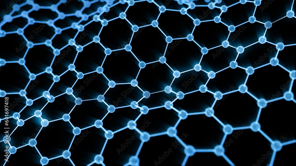 Poster glowing hexagonal structure, 3d rendering.