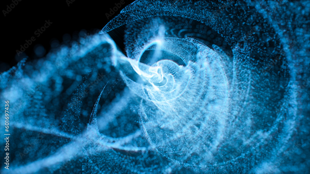 Poster abstract blue wave particles, 3d rendering.